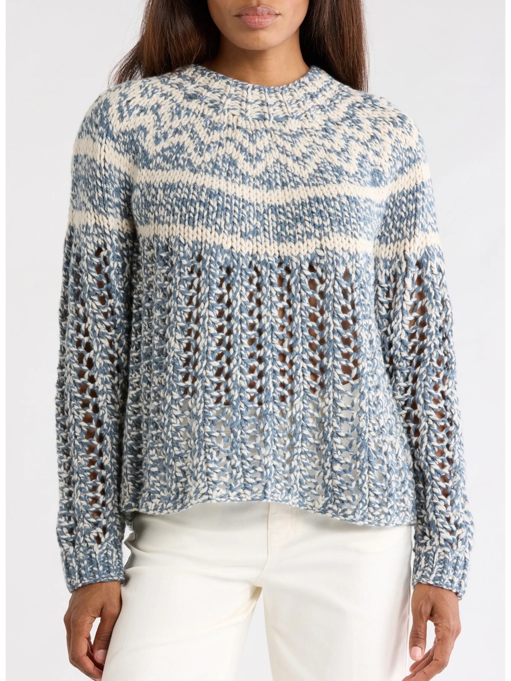 $495 Theory Chevron Sweater in Felted Wool-Cashmere Fair Isle L, worn once